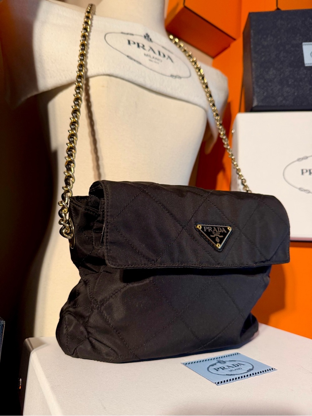 Prada⭐️Black Quilted Gold Chain Shoulder Bag! RARE! ⭐️Always Open to offers!